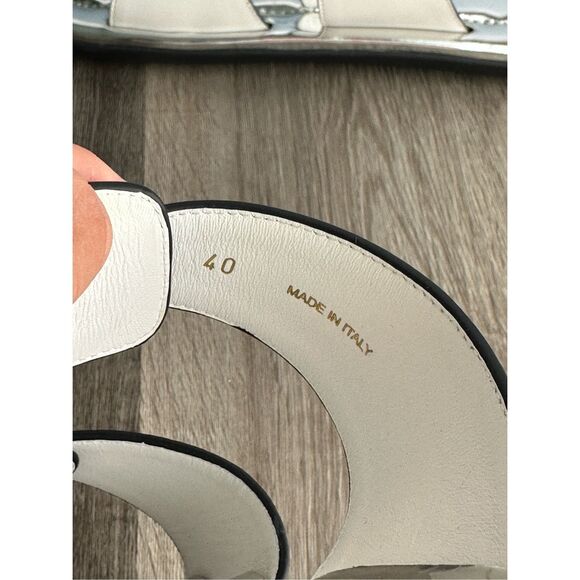 PRADA Natural 20mm Double Buckle Slide Sandal With Metallic Soles In Bianco US40 - Picture 9 of 11